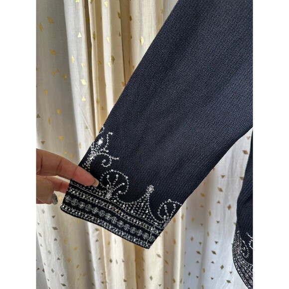 St. John Evening Jeweled Embroidered Black Cropped Bateau Neck Knit Sweater 6 - Picture 3 of 7